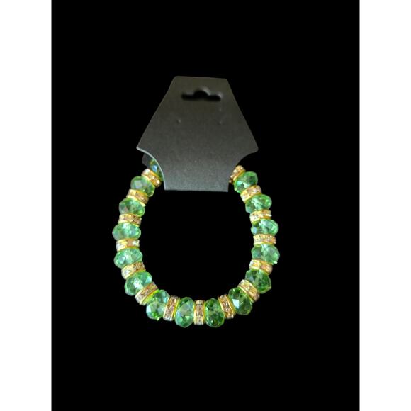 Unknown Jewelry - Lime green, faux diamond and gold beaded stretchy bracelet